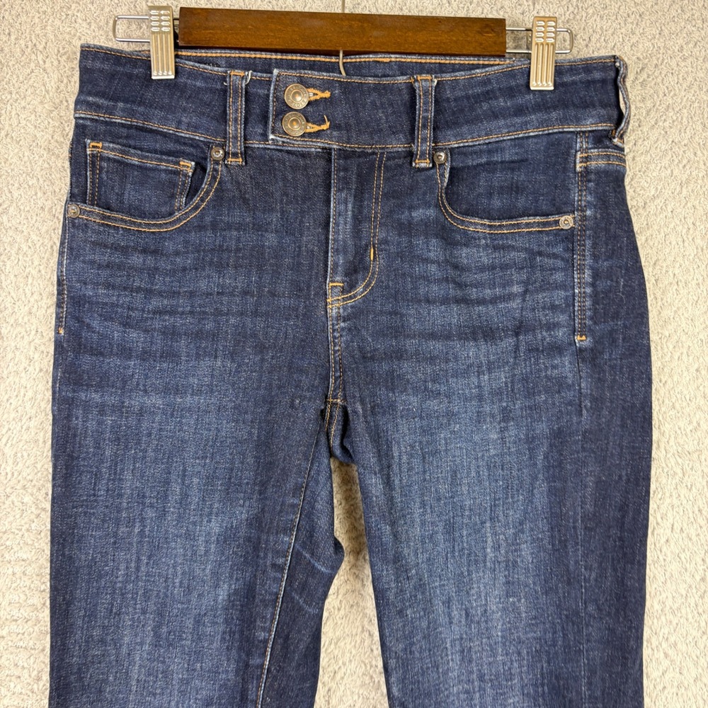 American Eagle Kick Boot Jeans Womens 10 Blue Next Level Stretch Dark Wash Denim - Picture 2 of 9
